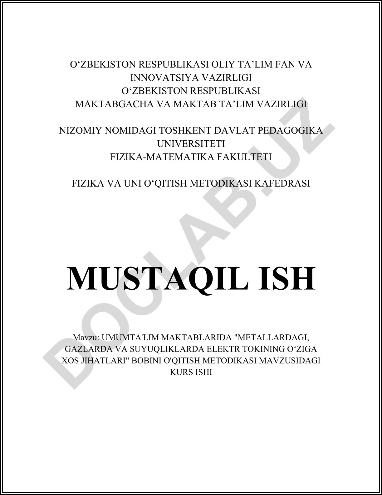 Umumta'lim maktablarida "Metallardagi, gazlarda va suyuqliklarda elektr tokining o'ziga xos jihatlari" bobini o'qitish metodikasi