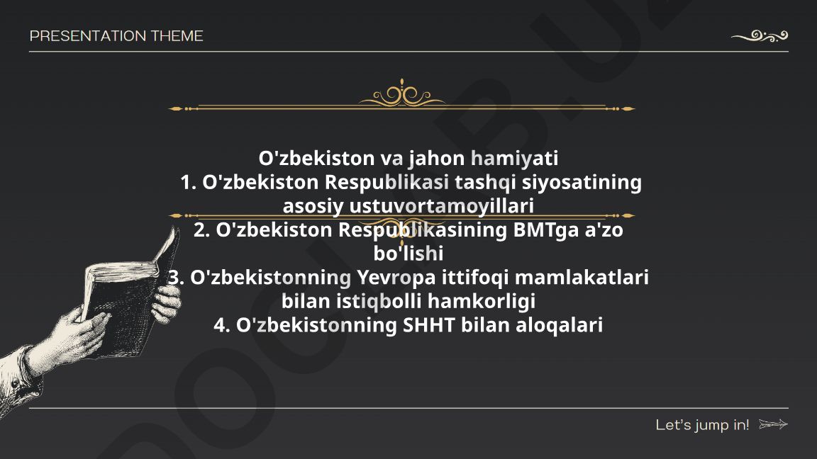 O'zbekiston Respublikasining tashqi siyosati va xalqaro hamkorligi