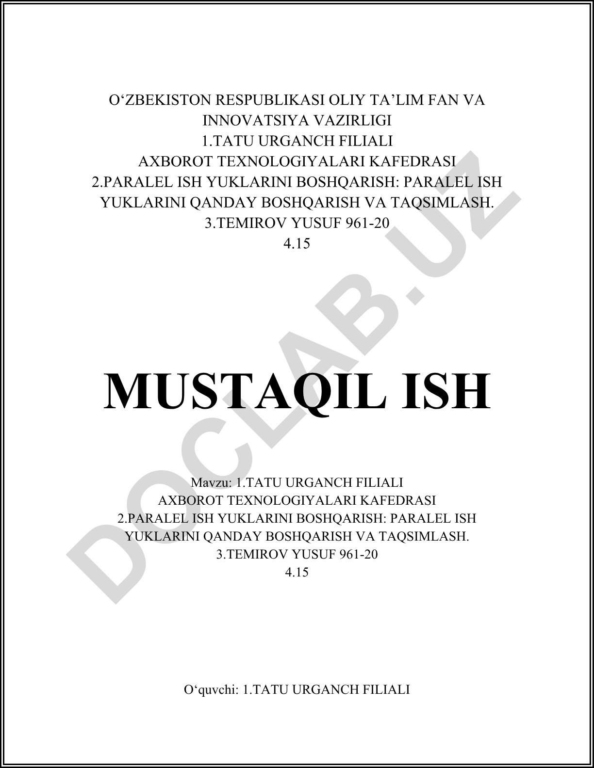 Parallel ish yuklarini boshqarish va taqsimlash