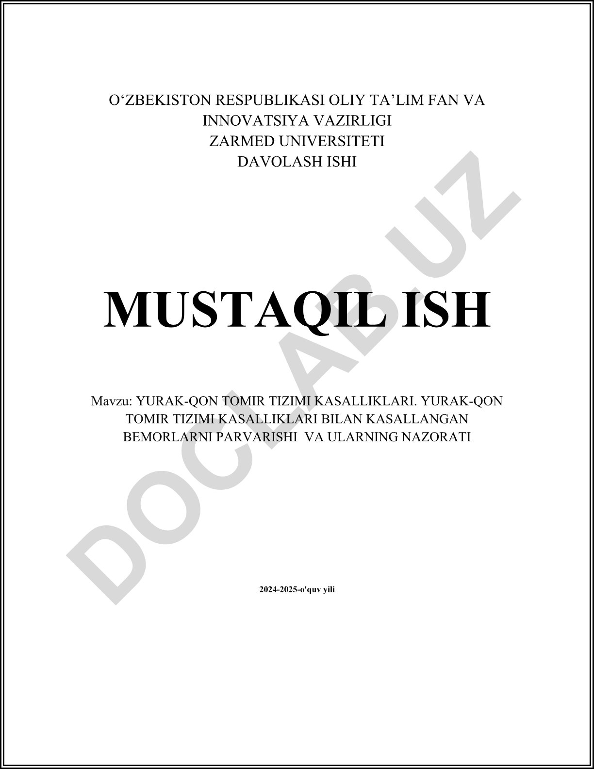 Yurak-qon tomir tizimi kasalliklari va bemorlarni parvarish qilish