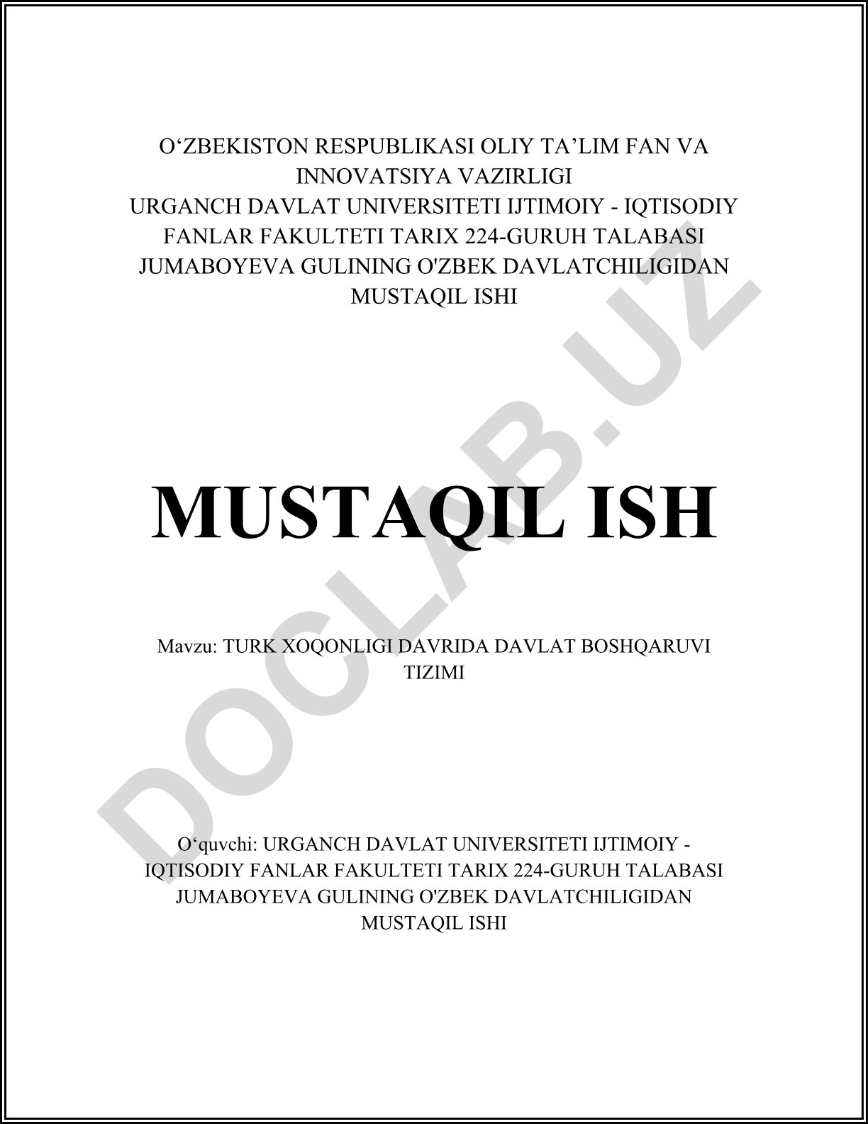 Turk xoqonligi davrida davlat boshqaruvi tizimi