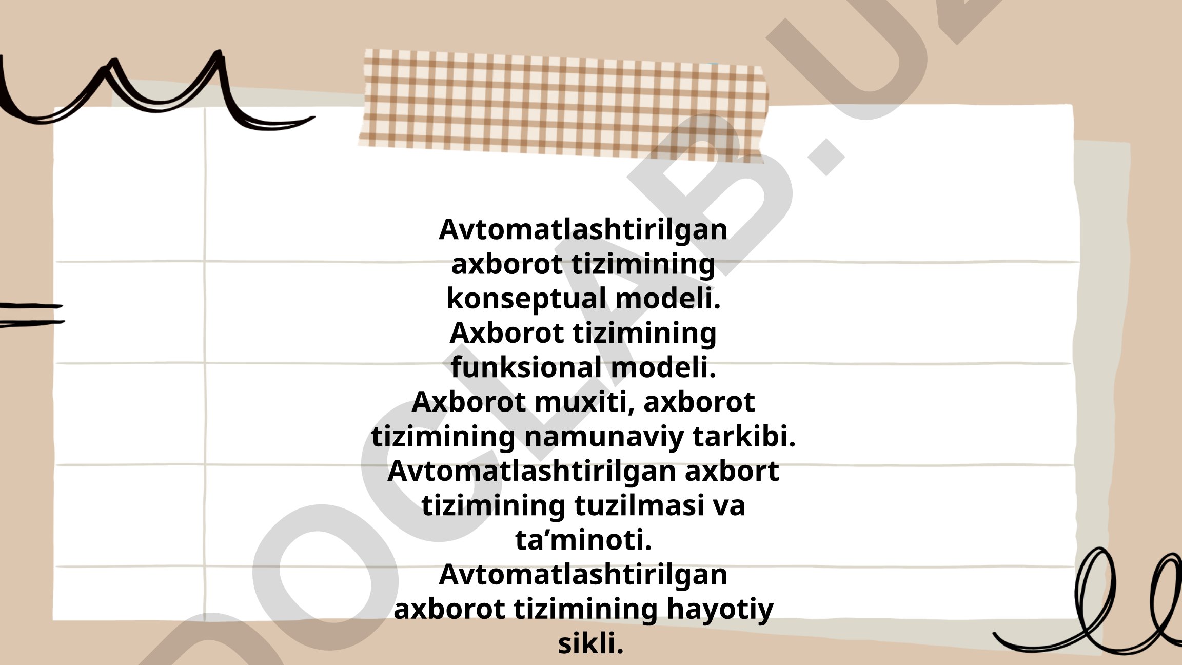 Avtomatlashtirilgan axborot tizimining konseptual va funksional modellari