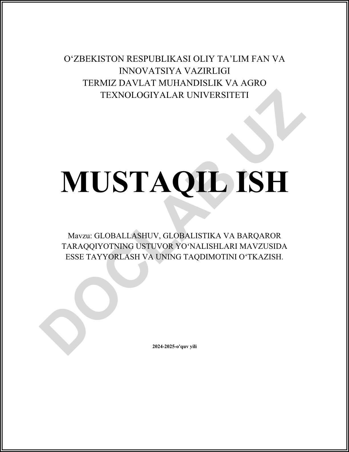 Globalashuv, globalistika va barqaror taraqqiyotning ustuvor yo'nalishlari