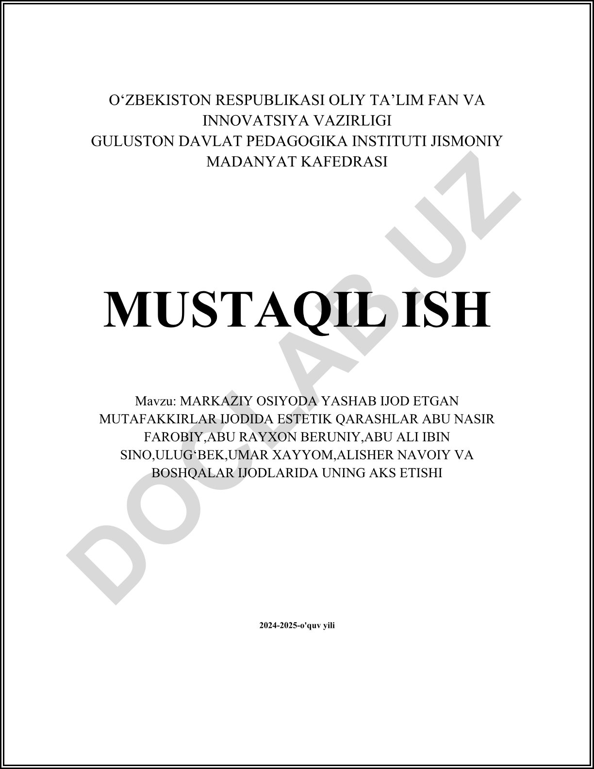 Markaziy Osiyoda yashab ijod etgan mutafakkirlar ijodida estetik qarashlar