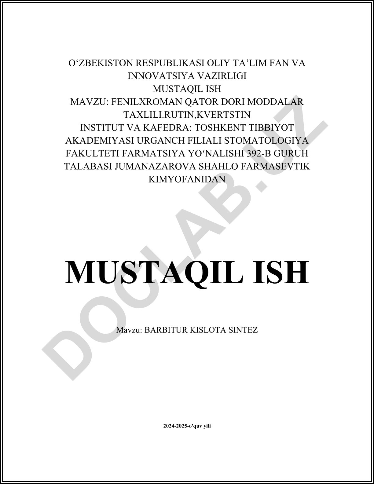 Barbitur kislota sintizi