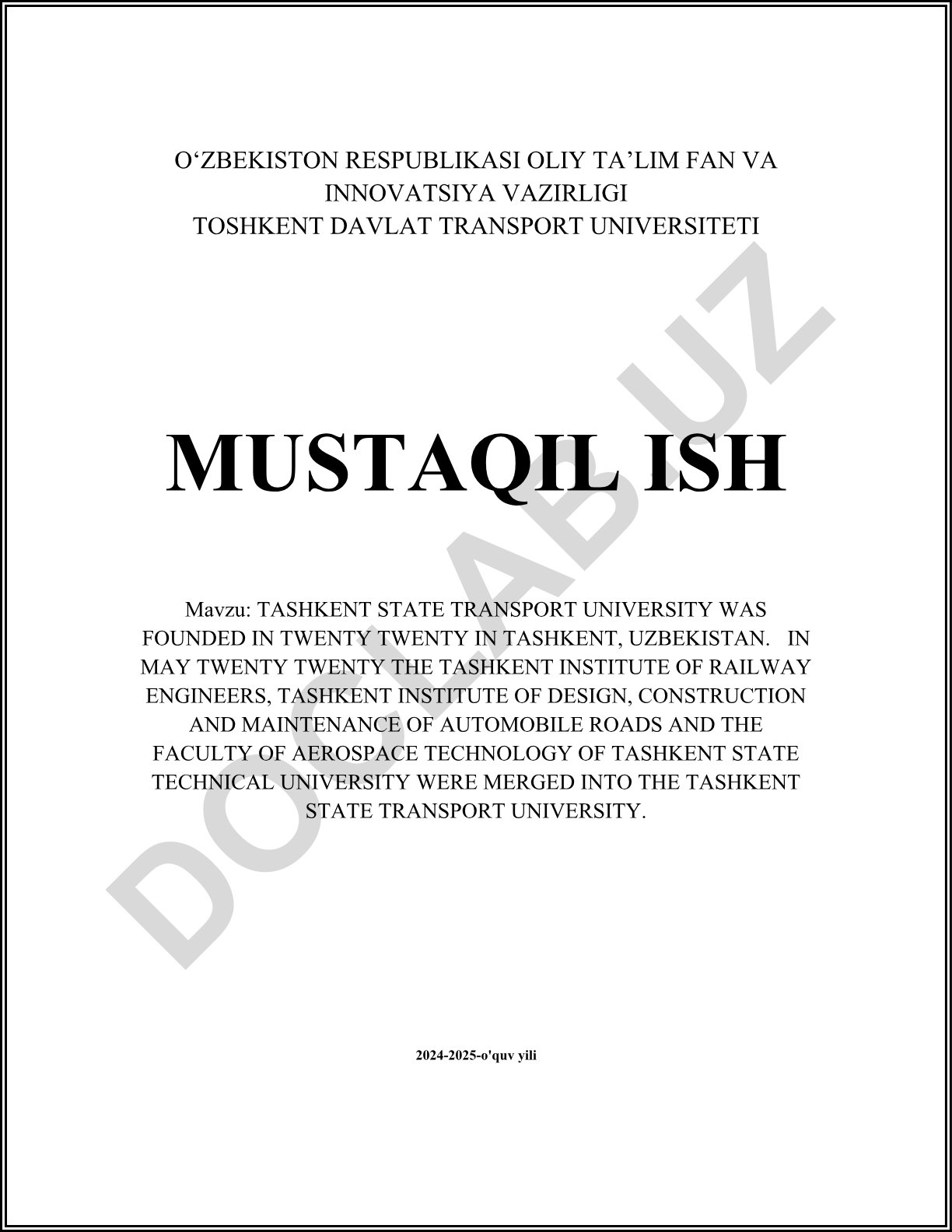 Toshkent davlat transport universiteti tarixi va tashkil topishi