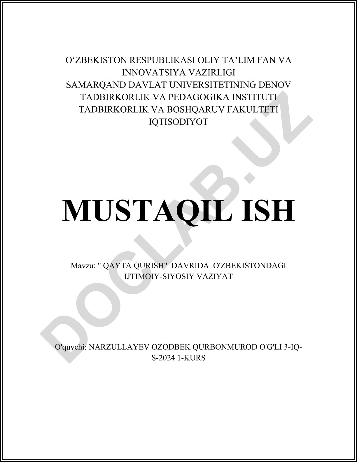 Qayta qurish davrida O'zbekistondagi ijtimoiy-siyosiy vaziyat