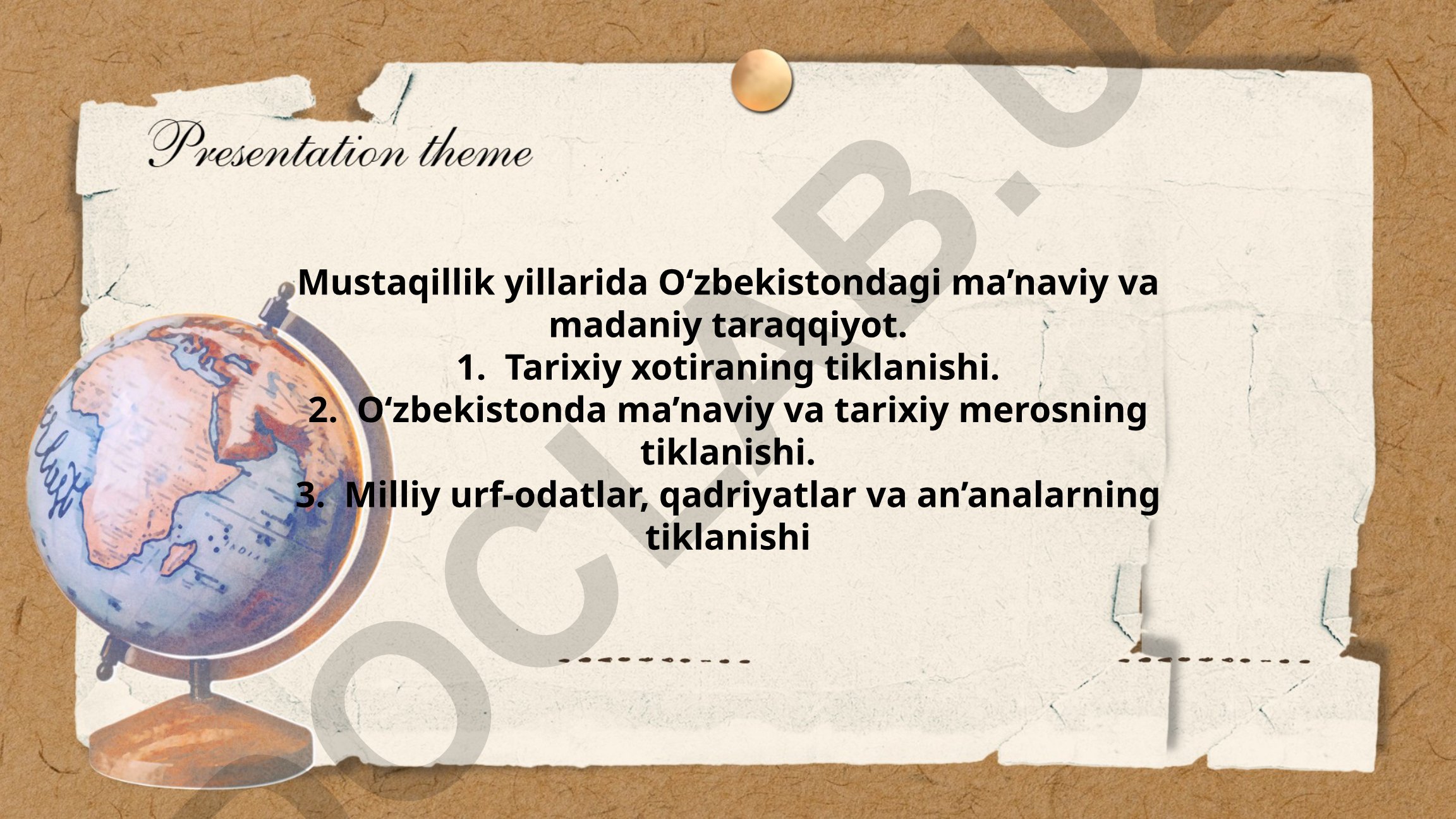 Mustaqillik yillarida O‘zbekistondagi ma’naviy va madaniy taraqqiyot