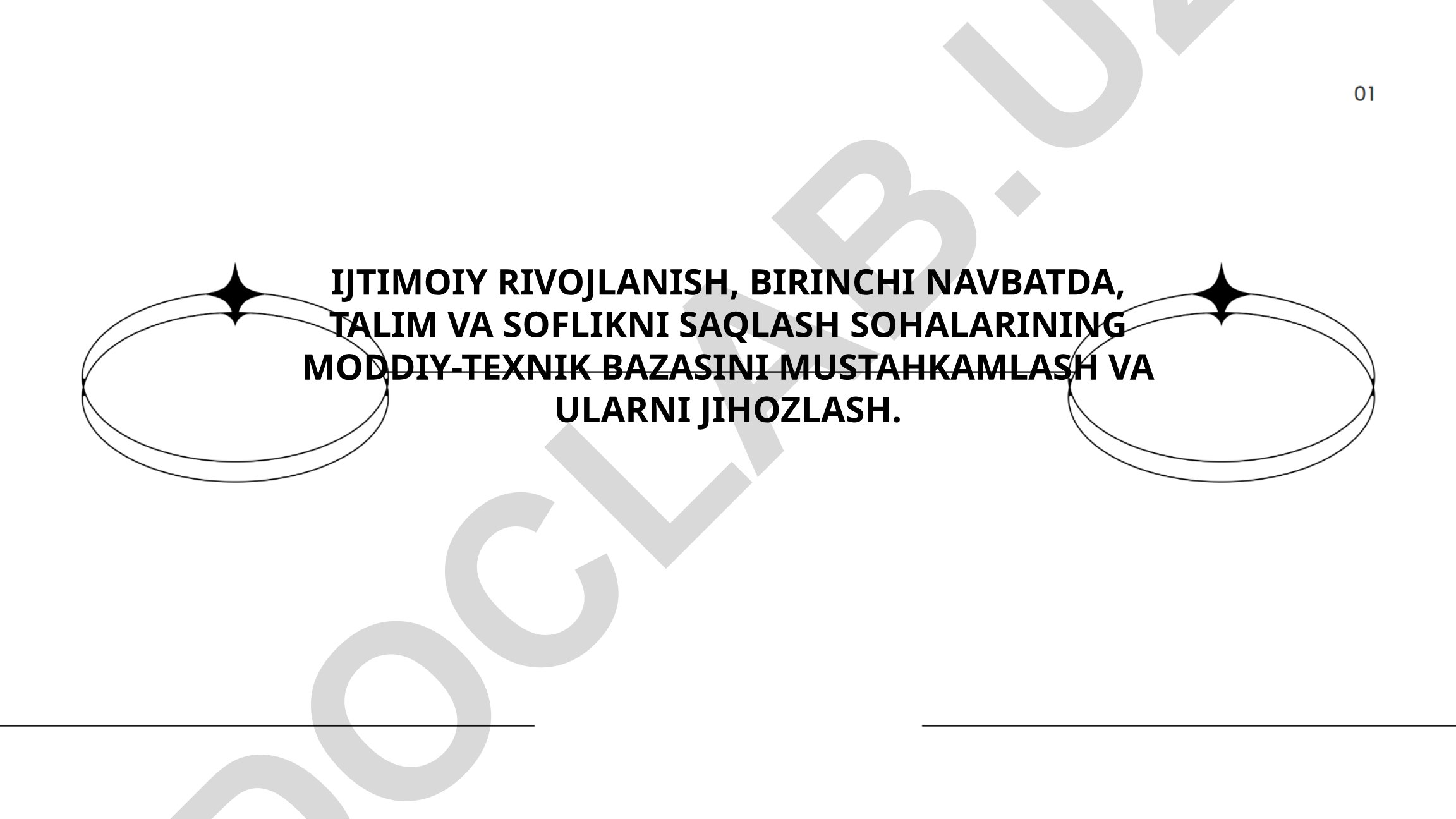 Ijtimoiy rivojlanishda ta'lim va soflikni saqlash sohalarining moddiy-texnik bazasini mustahkamlash
