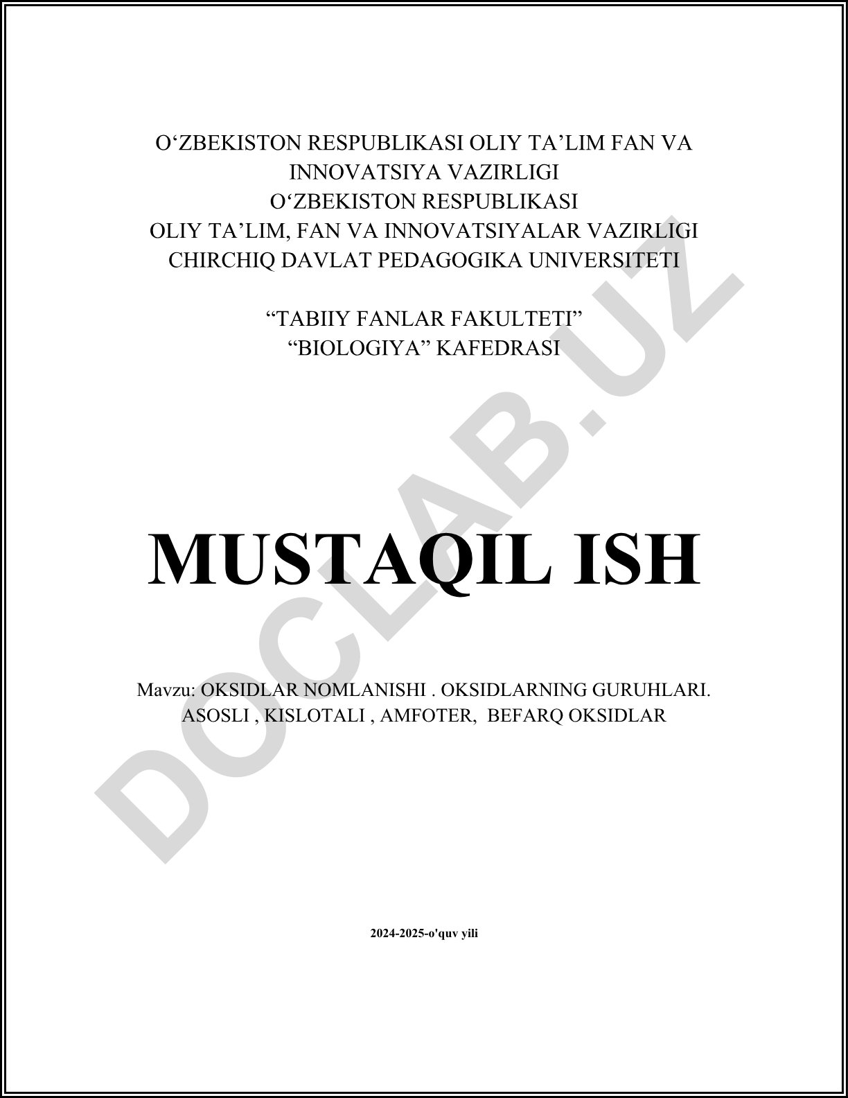 Oksidlar nomlanishi va guruhlari: asosli, kislotali, amfoter, befarq oksidlar