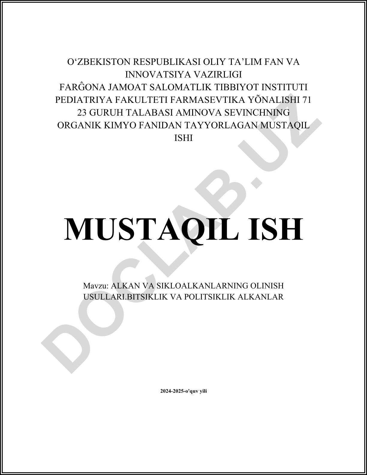 Alkan va sikloalkanlarning olinish usullari