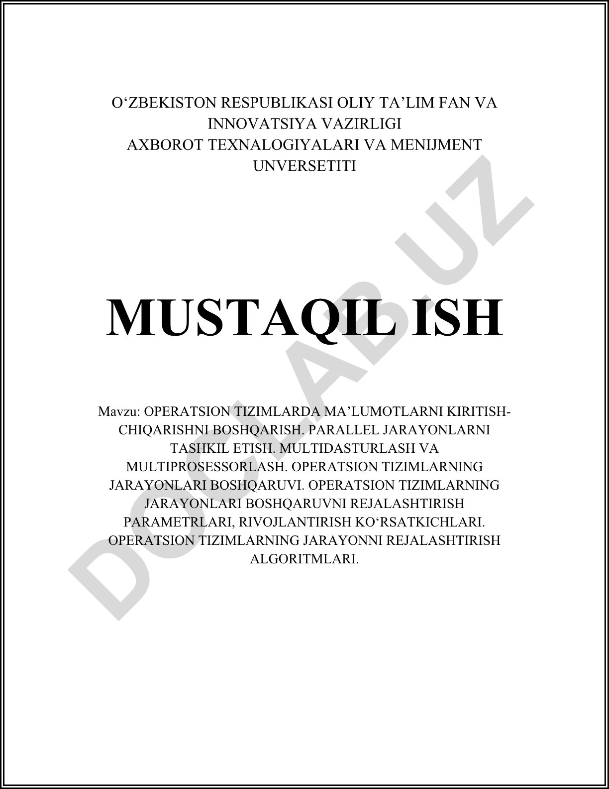Operatsion tizimlarda ma'lumotlarni kiritish-chiqarishni boshqarish va parallel jarayonlar