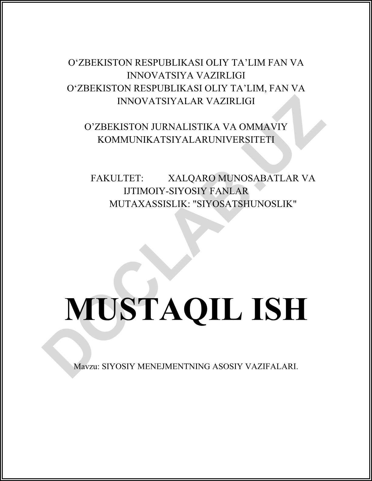 Siyosiy menejmentning asosiy vazifalari