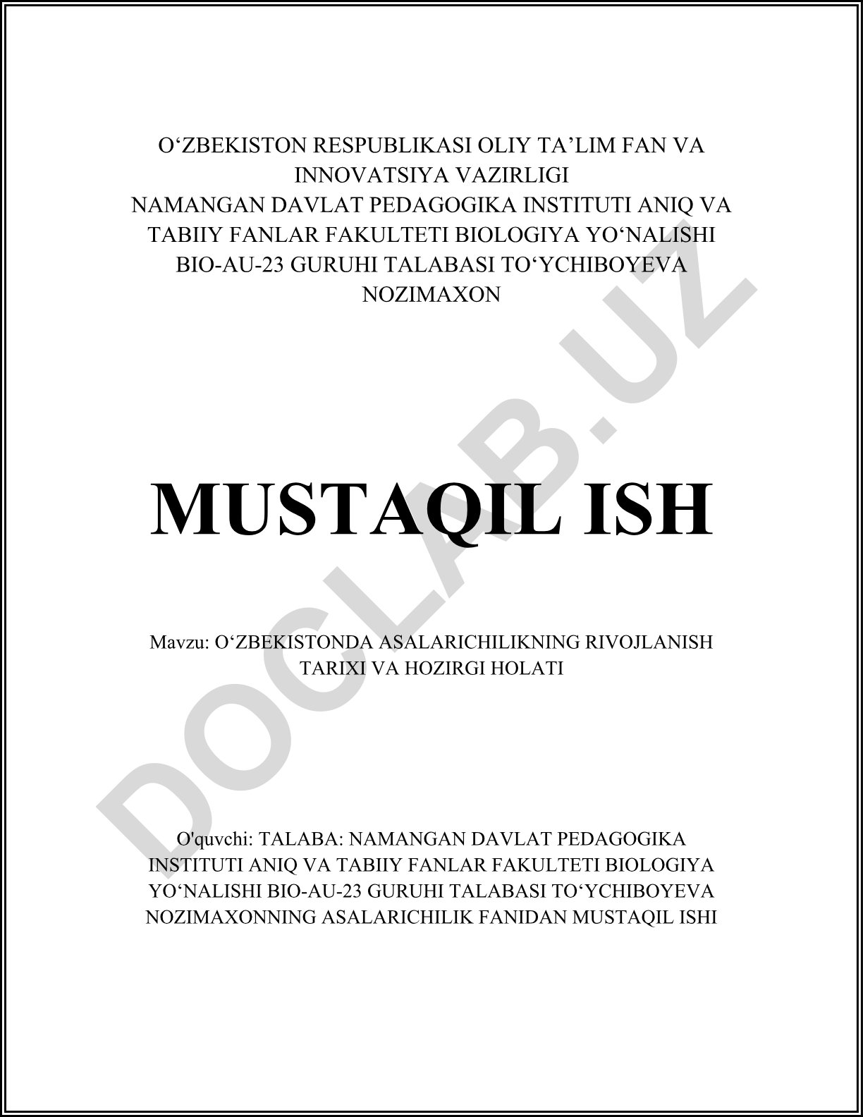 O‘zbekistonda asalarichilikning rivojlanish tarixi va hozirgi holati