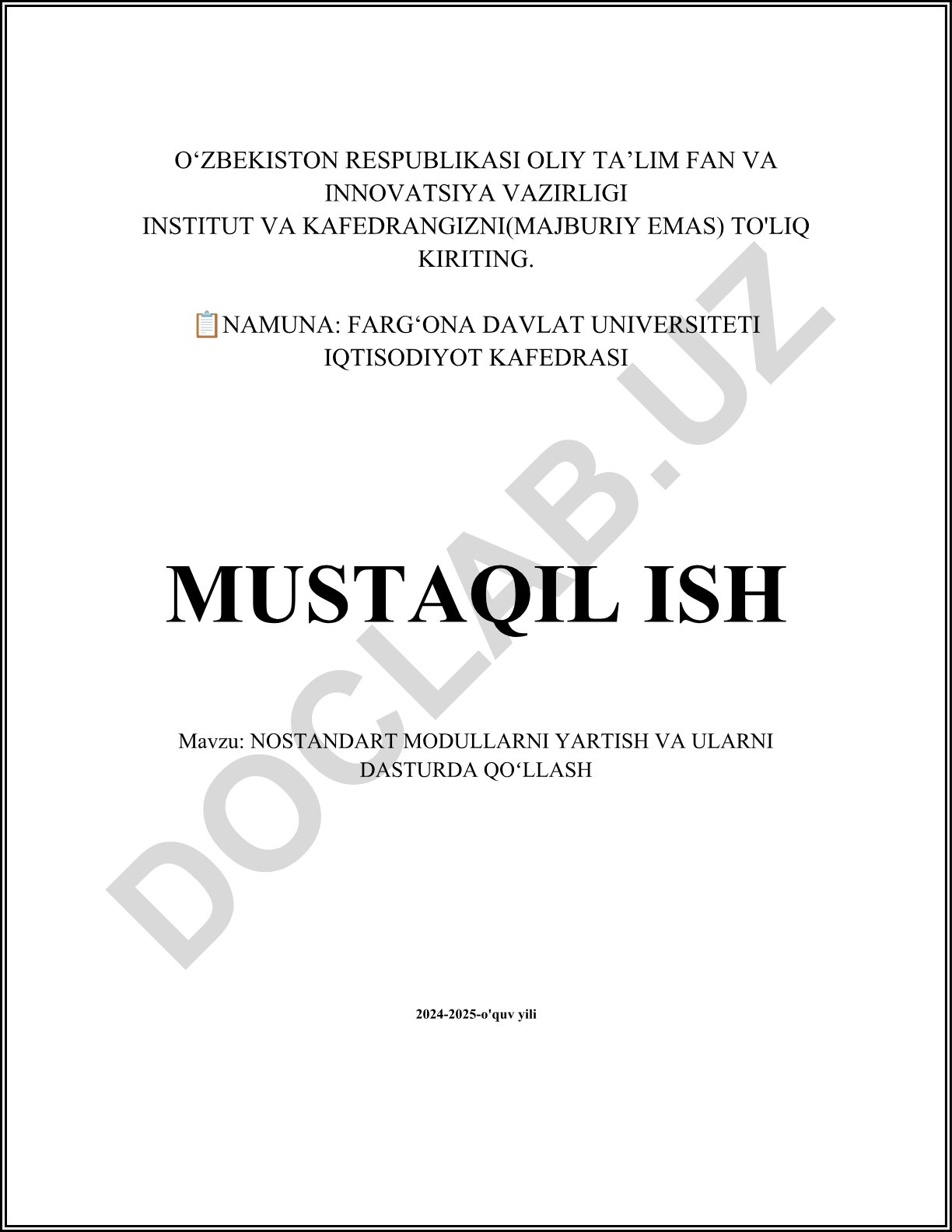 Nostandart modullarni yaratish va ularni dasturda qoʻllash