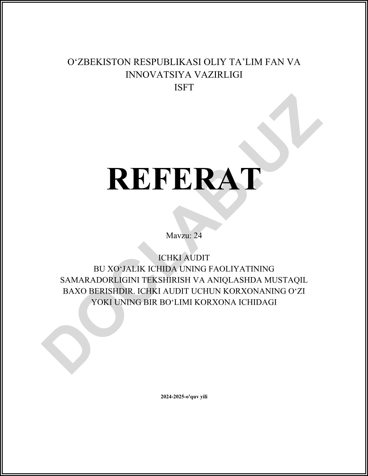 Ichki audit va ijro nazorati