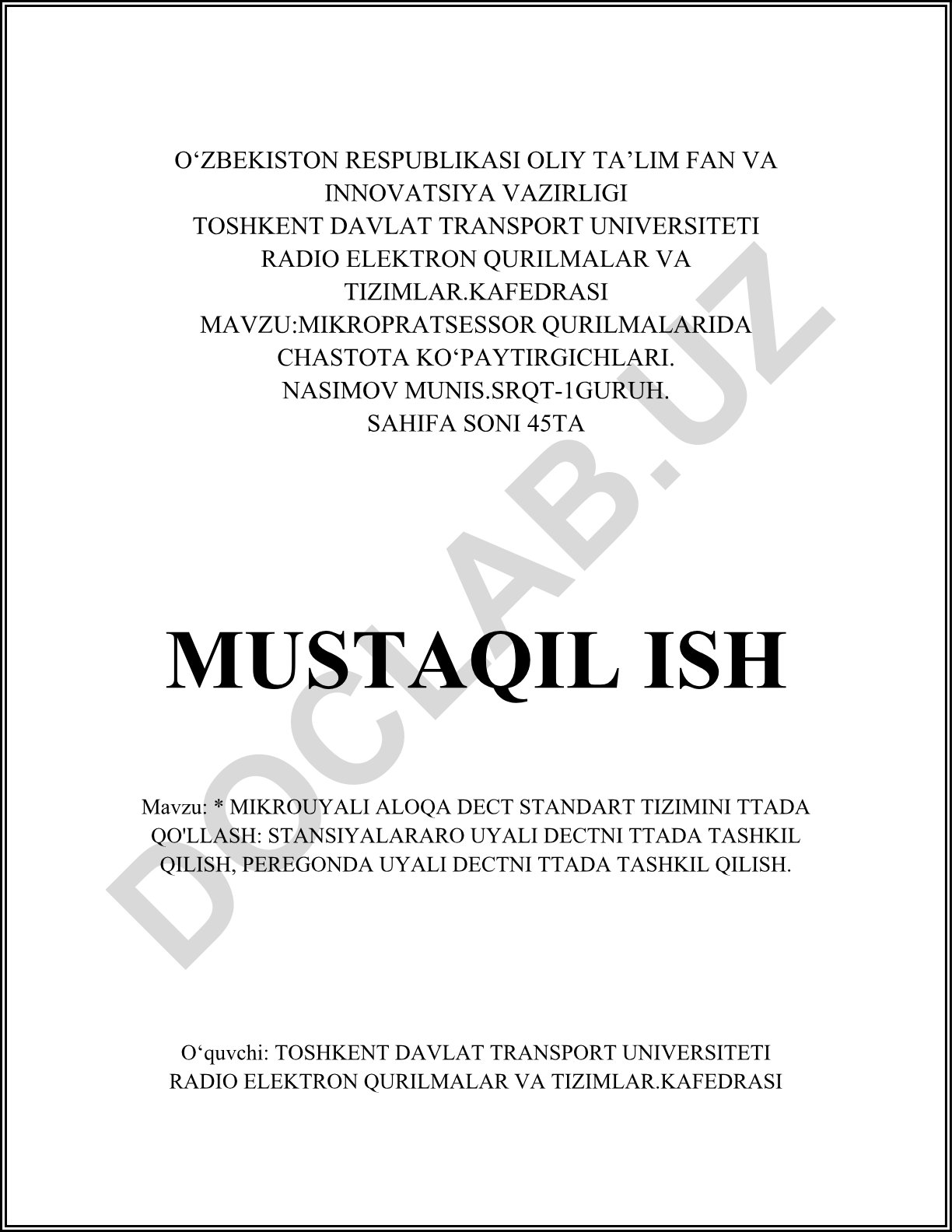 MIKROPRATSESSOR QURILMALARIDA CHASTOTA KO‘PAYTIRGICHLARI