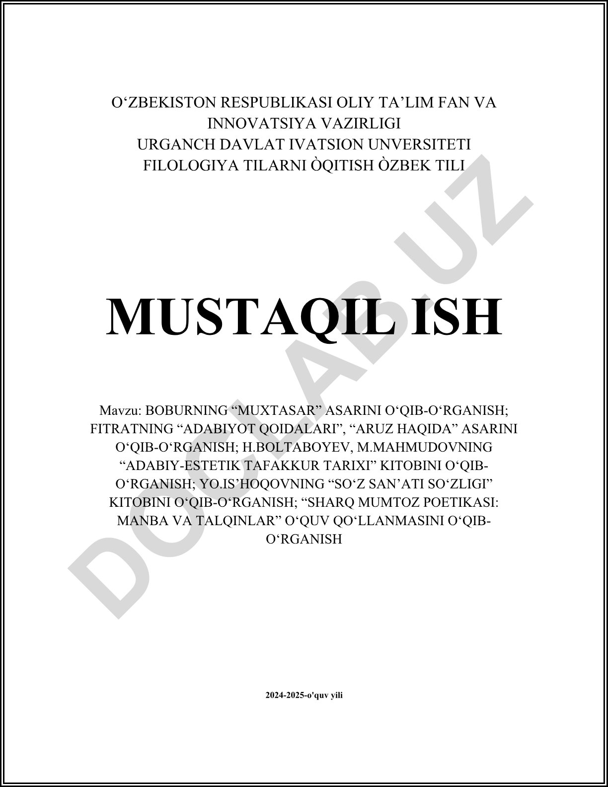 Boburning “Muxtasar” asari va adabiyot qoidalari o‘rganish