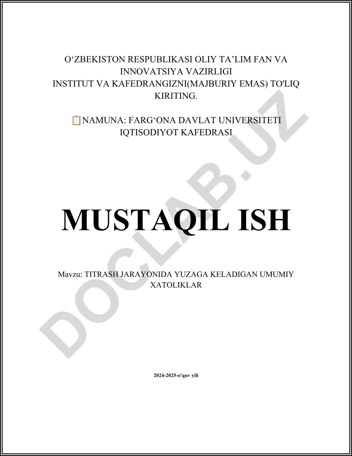 Titrash jarayonida yuzaga keladigan umumiy xatolar