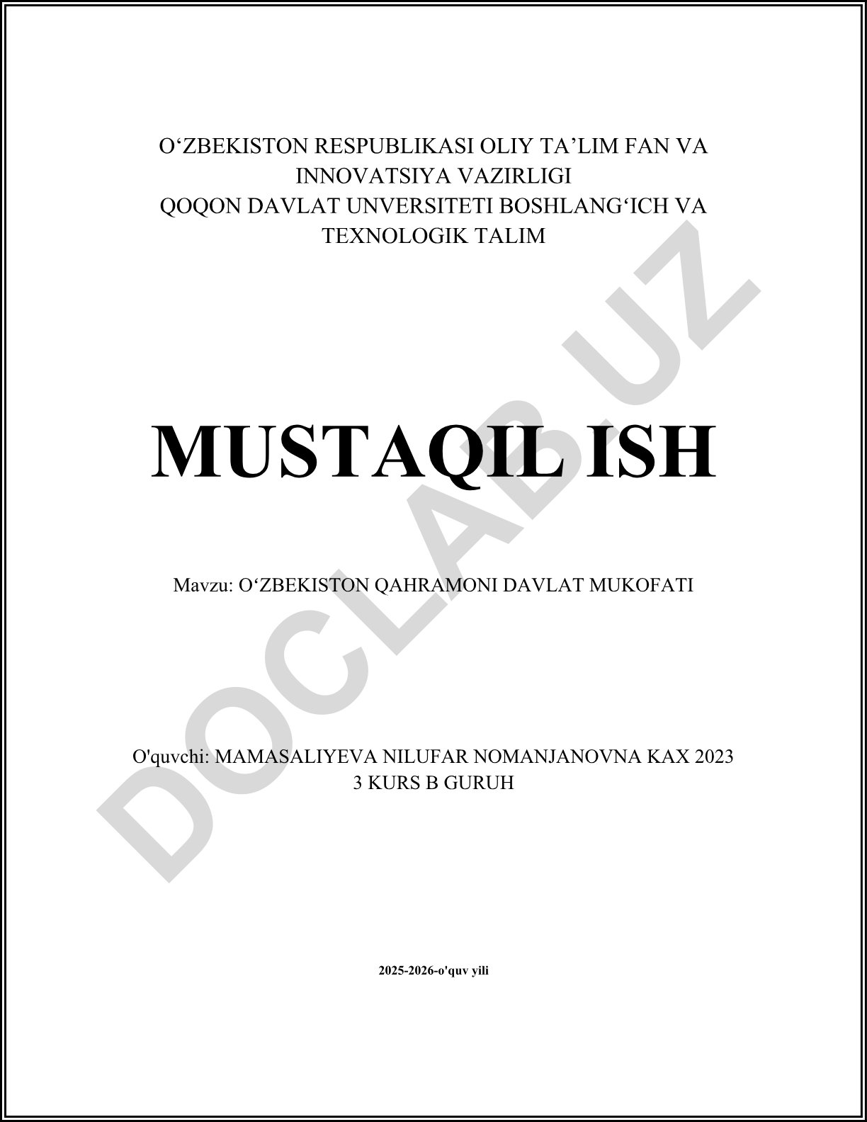 Oʻzbekiston Qahramoni davlat mukofati
