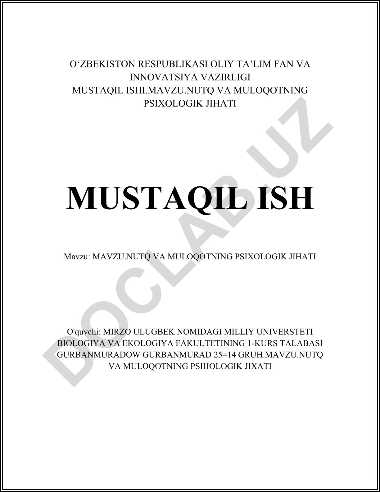 Nutq va muloqotning psixologik jihati