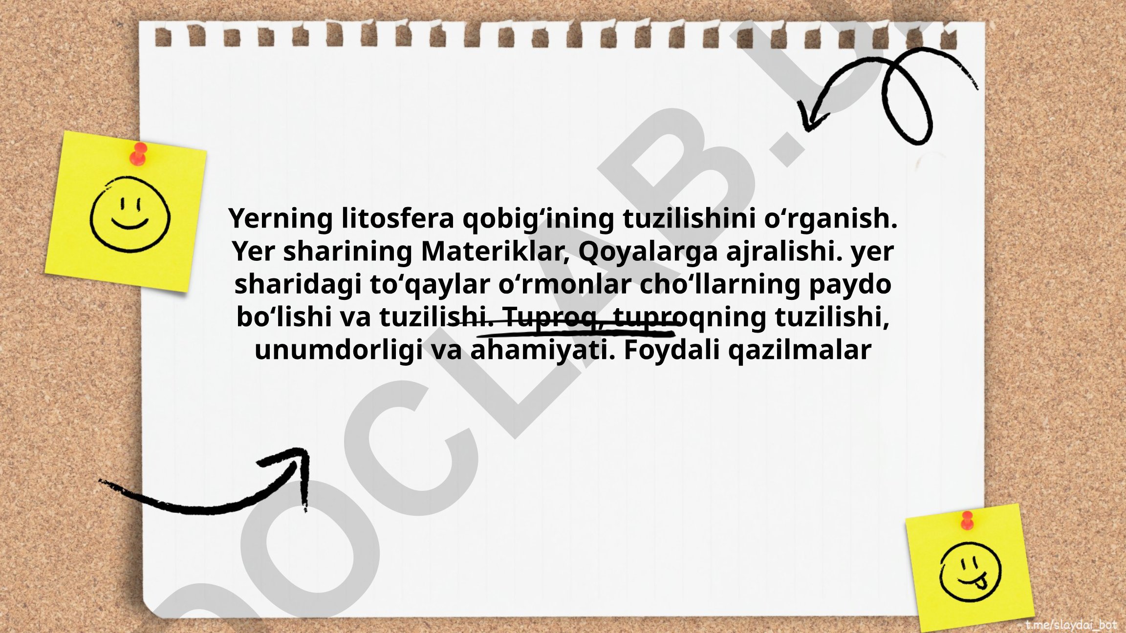 Yerning litosfera qobigʻi tuzilishi va Yer sharining tabiiy resurslari