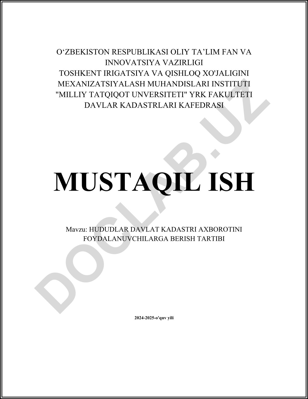 Hududlar davlat kadastri axborotini foydalanuvchilarga berish tartibi