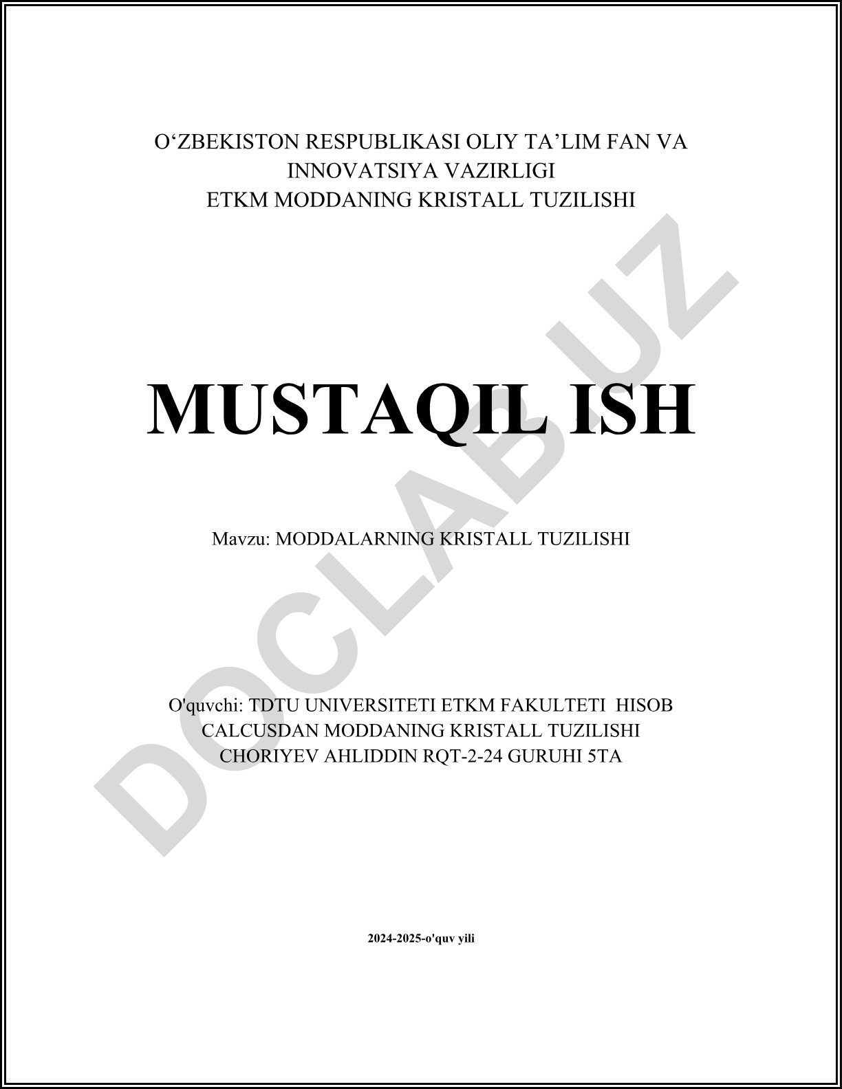 Moddalarning kristall tuzilishi