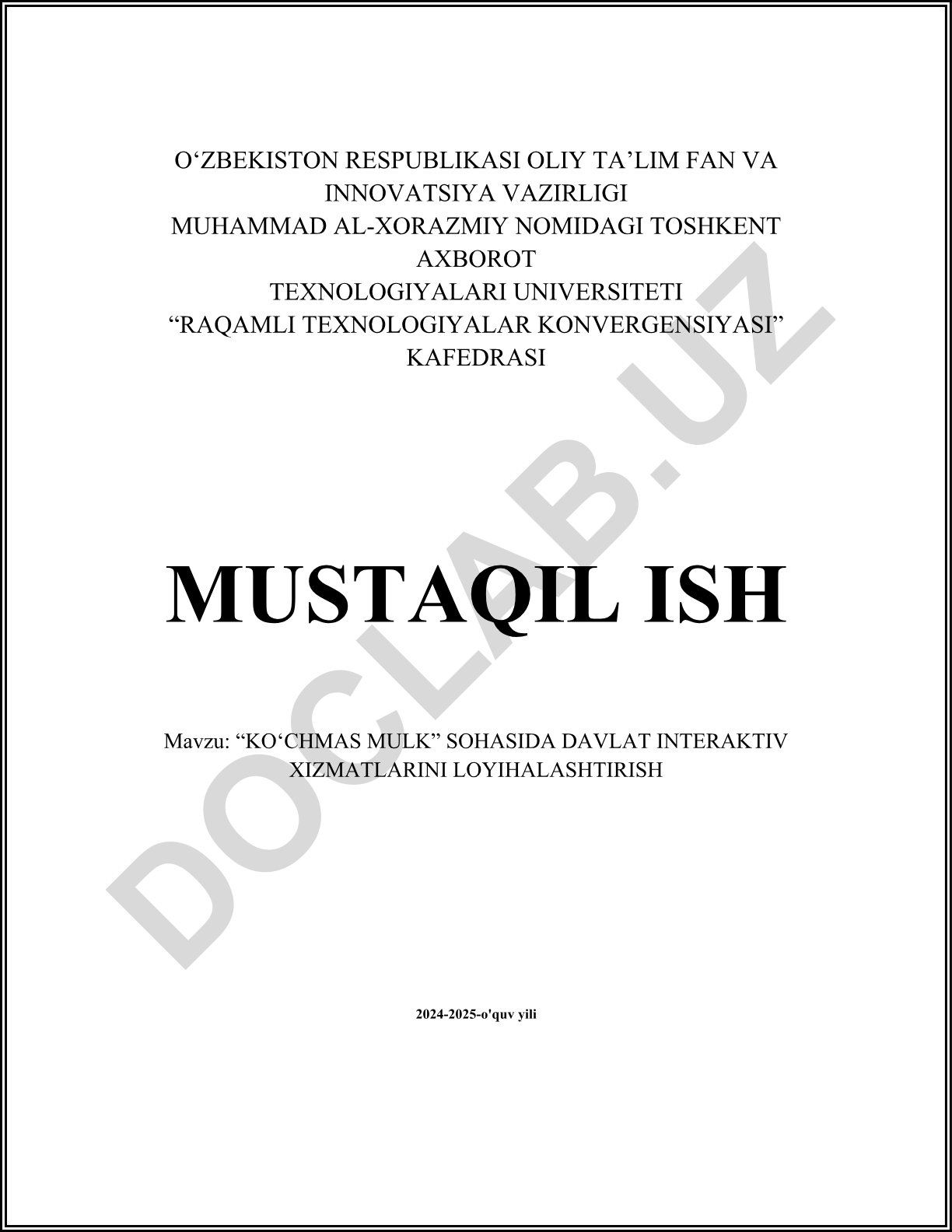 Ko‘chmas mulk sohasida davlat interaktiv xizmatlarini loyihalashtirish