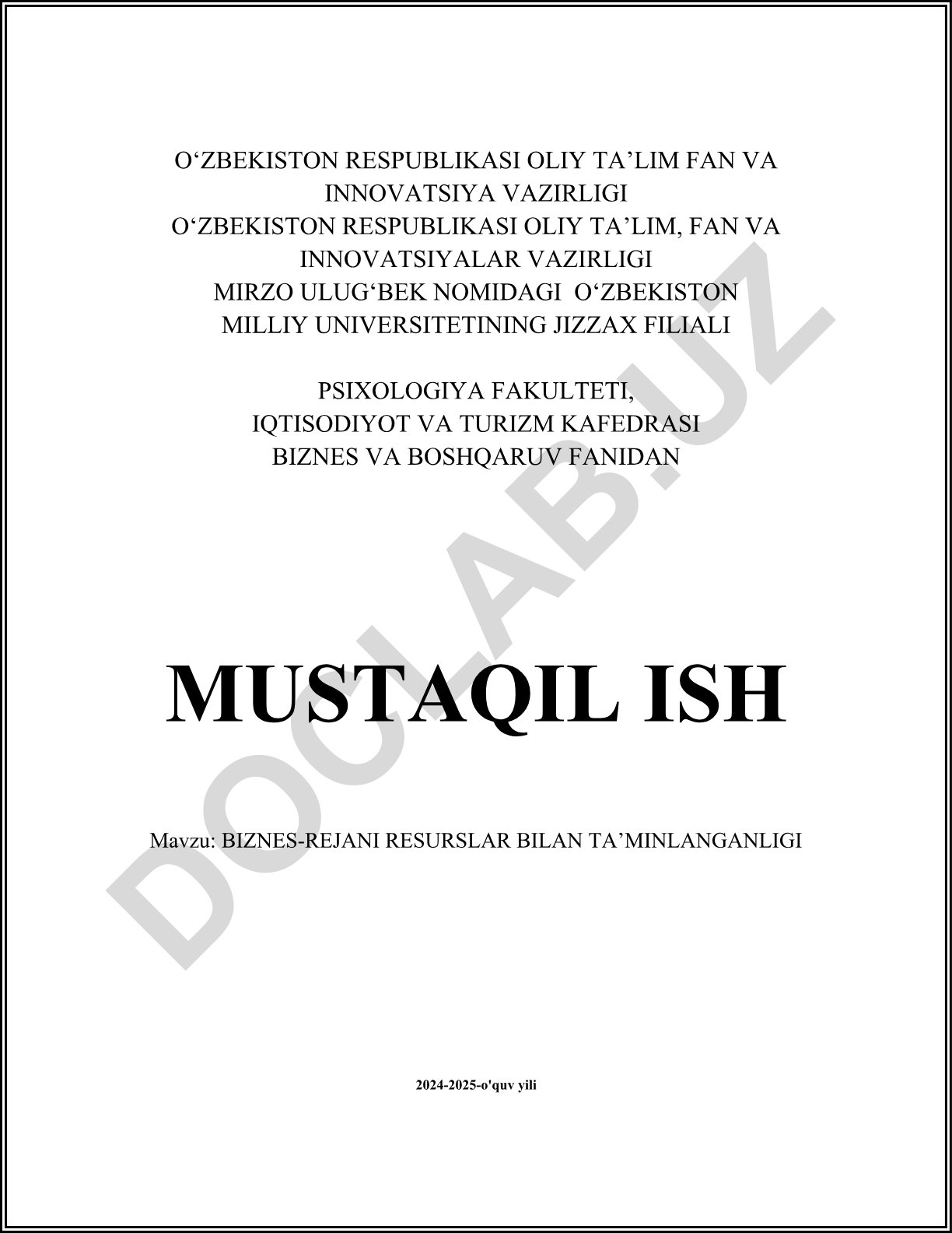 Biznes-rejani resurslar bilan ta'minlanganligi