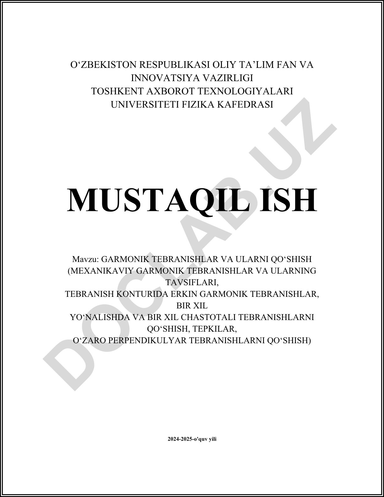 Garmonik tebranishlar va ularni qo'shish