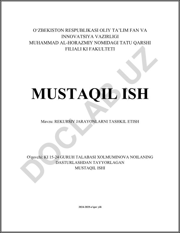 Rekursiv jarayonlarni tashkil etish