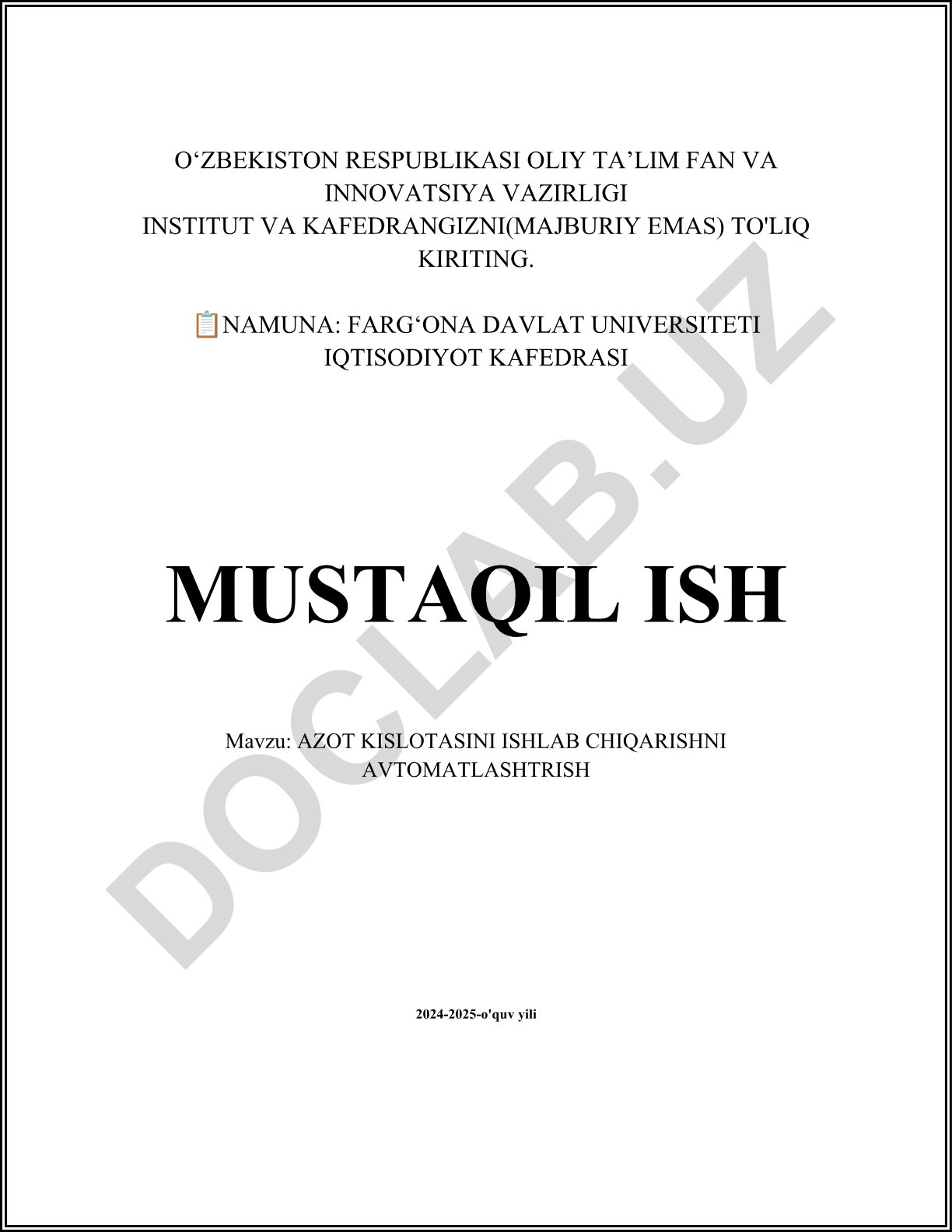 Azot kislotasini ishlab chiqarishni avtomatlashtirish