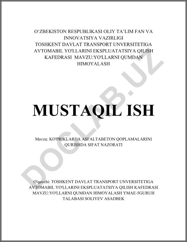 Ko'priklarda asfaltbeton qoplamalarini qurishda sifat nazorati