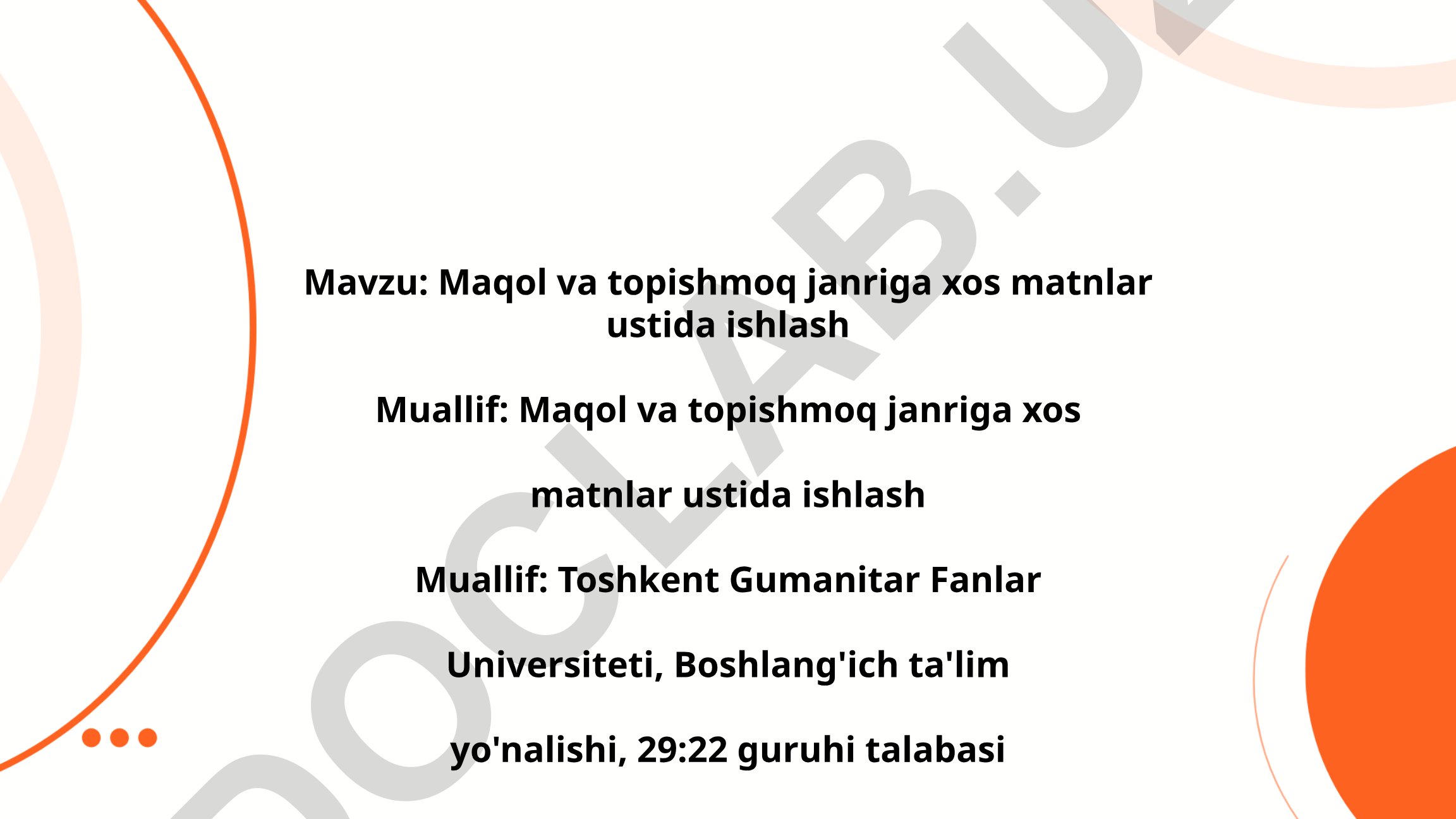 Maqol va topishmoq janriga xos matnlar ustida ishlash