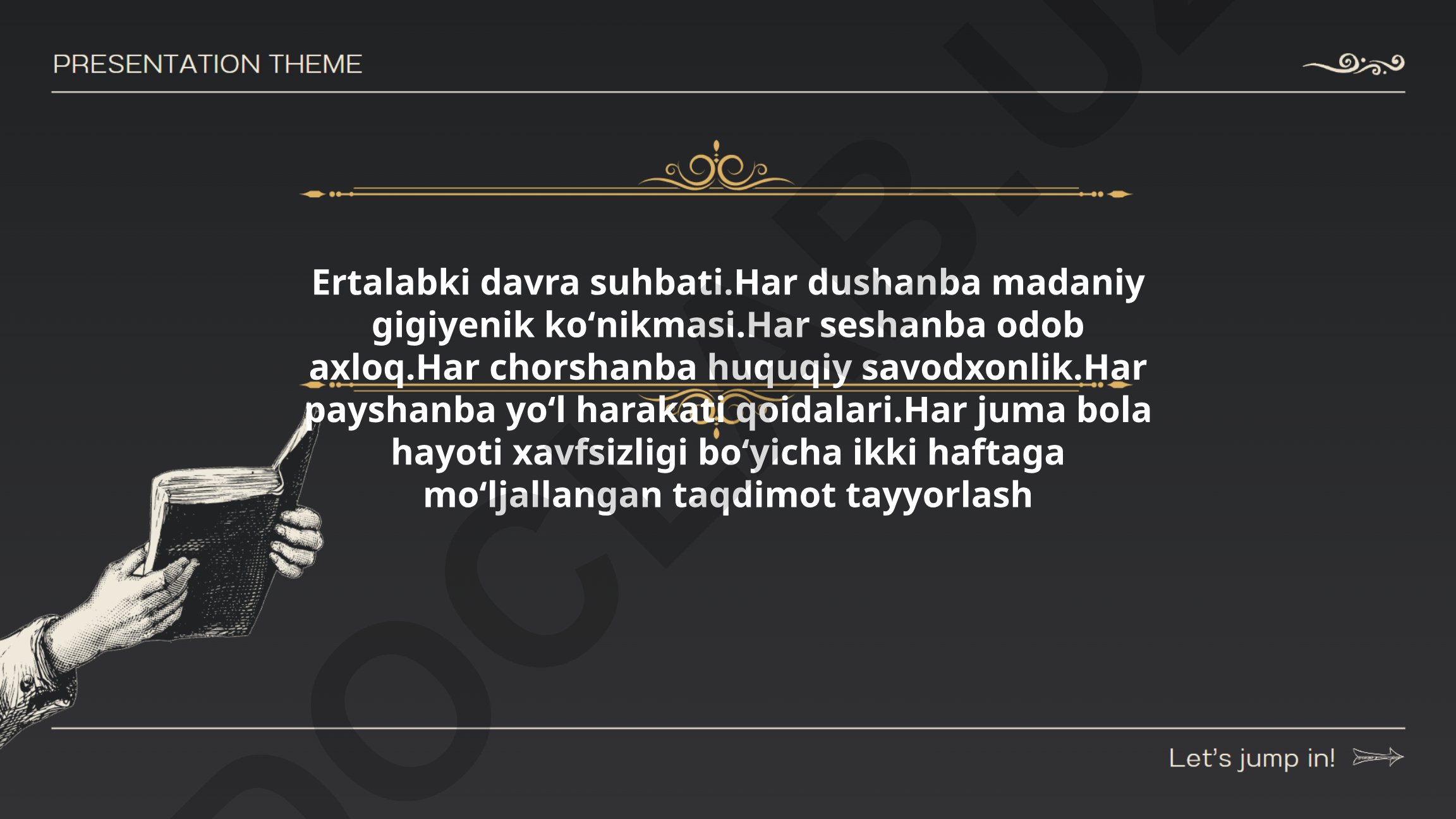 Ertalabki davra suhbati: madaniy gigiyena, odob-axloq va huquqiy savodxonlik