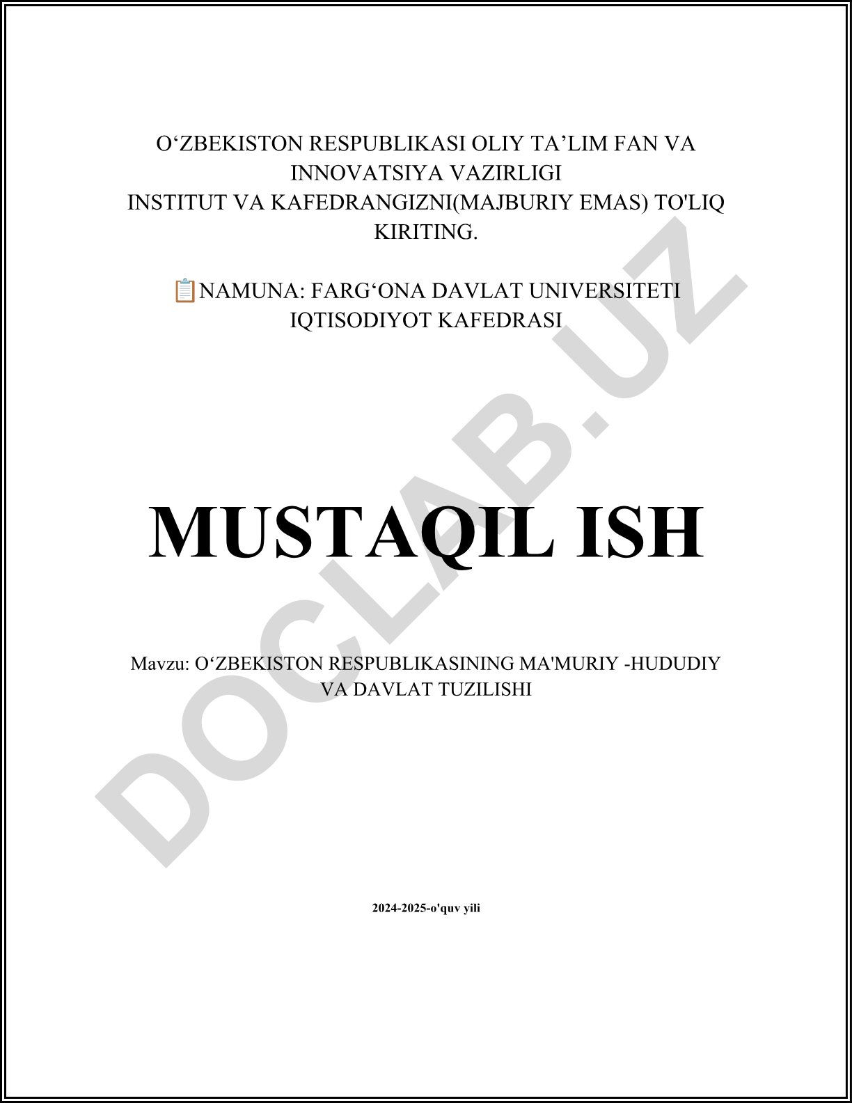 Oʻzbekiston Respublikasining ma'muriy-hududiy va davlat tuzilishi