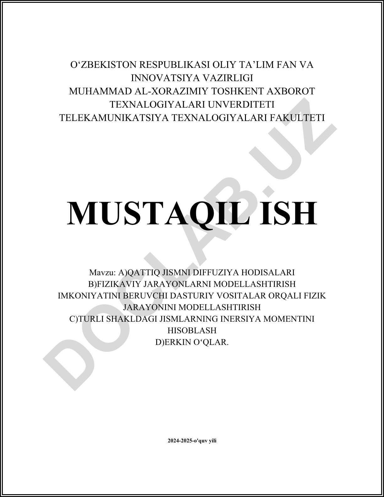 Qattiq jismlarda diffuziya hodisalari va fizik jarayonlarni modellashtirish