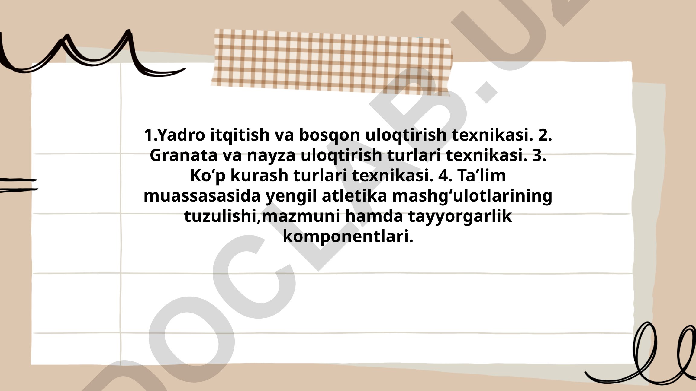 Yadro itqitish, bosqon uloqtirish va yengil atletika texnikasi