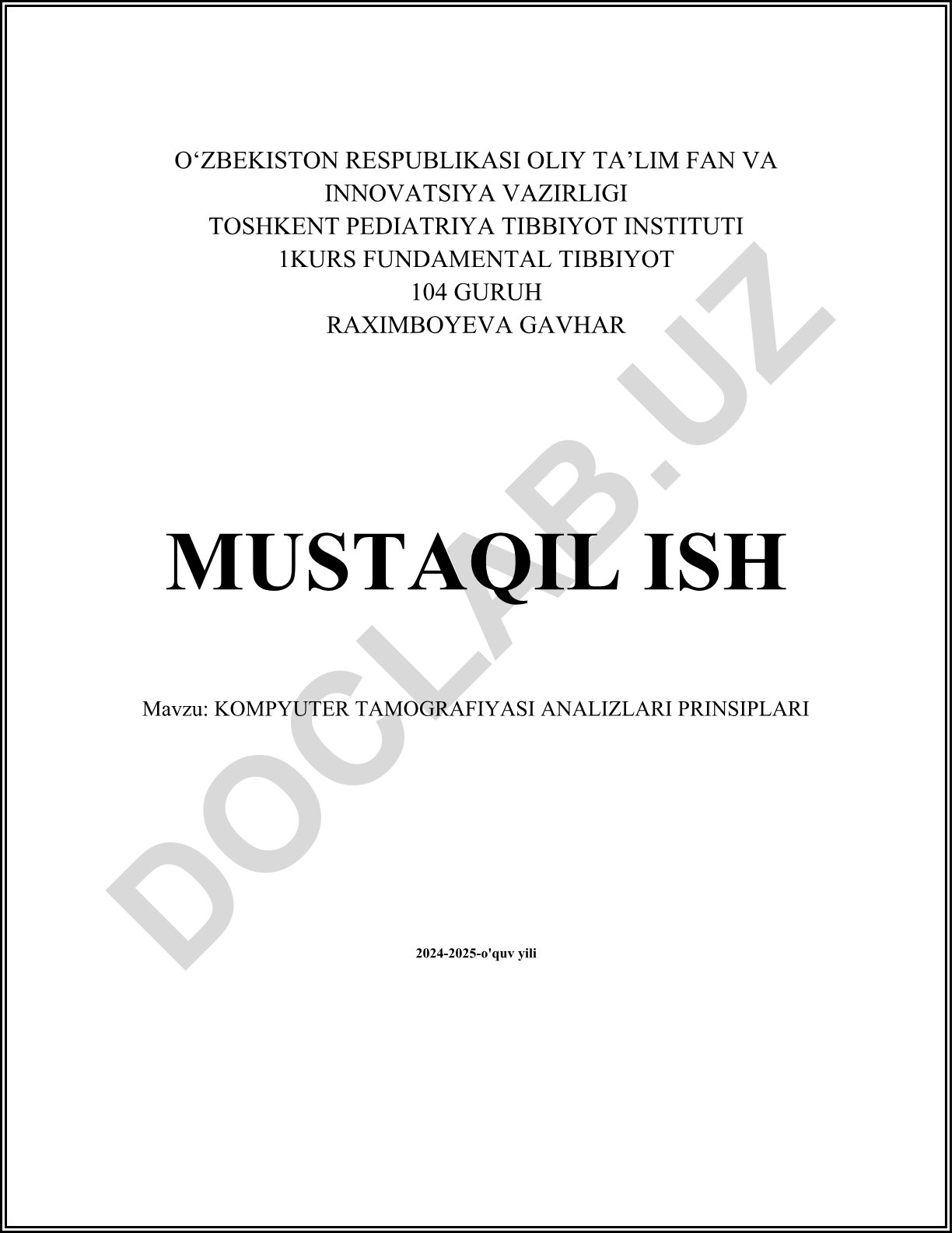 Kompyuter tomografiyasi analizlari prinsiplari