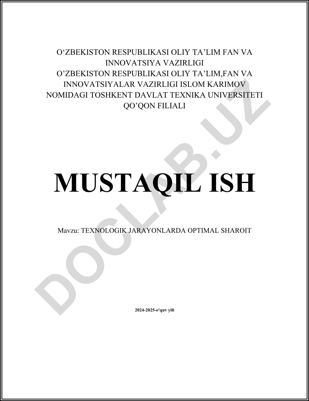 Texnologik jarayonlarda optimal sharoit