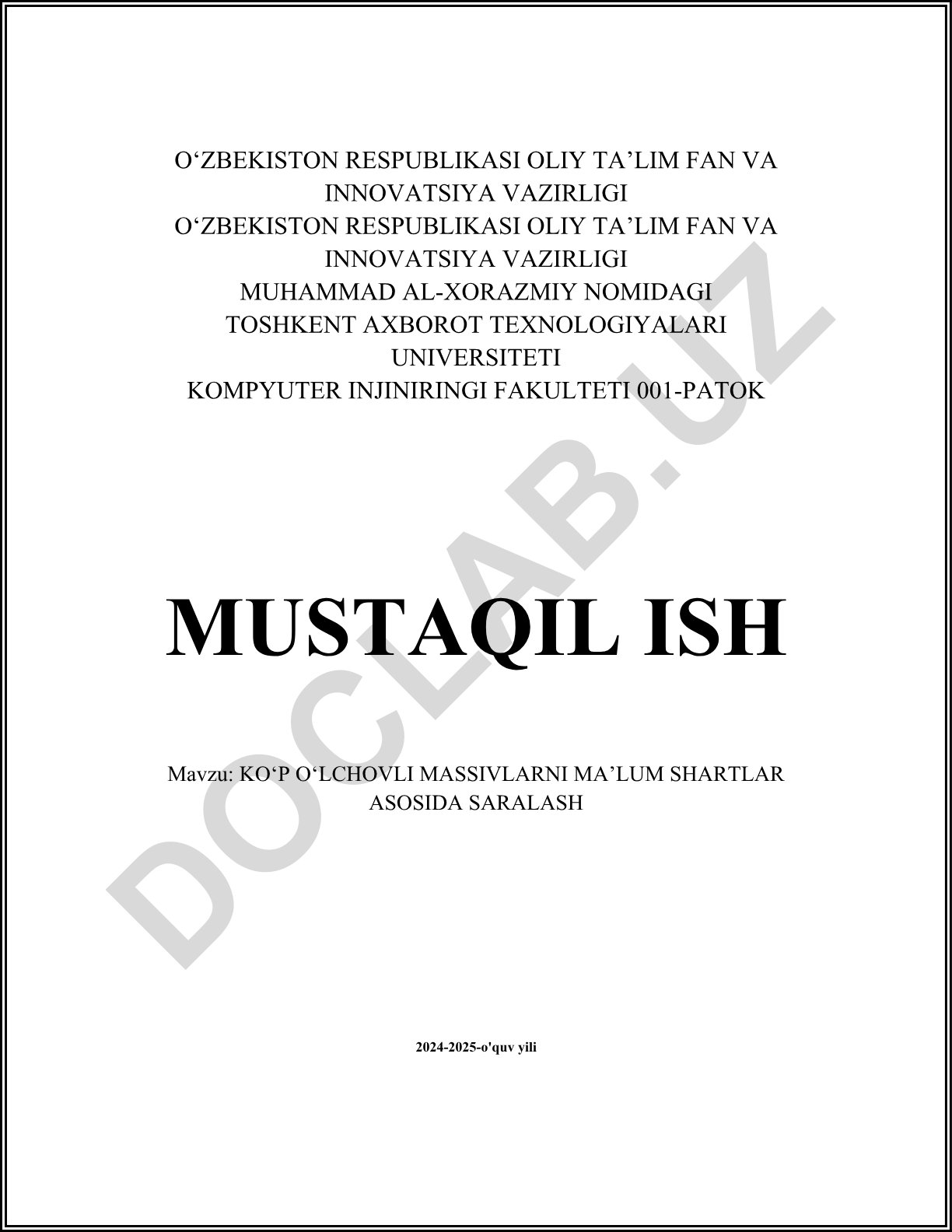 Ko‘p o‘lchovli massivlarni ma’lum shartlar asosida saralash