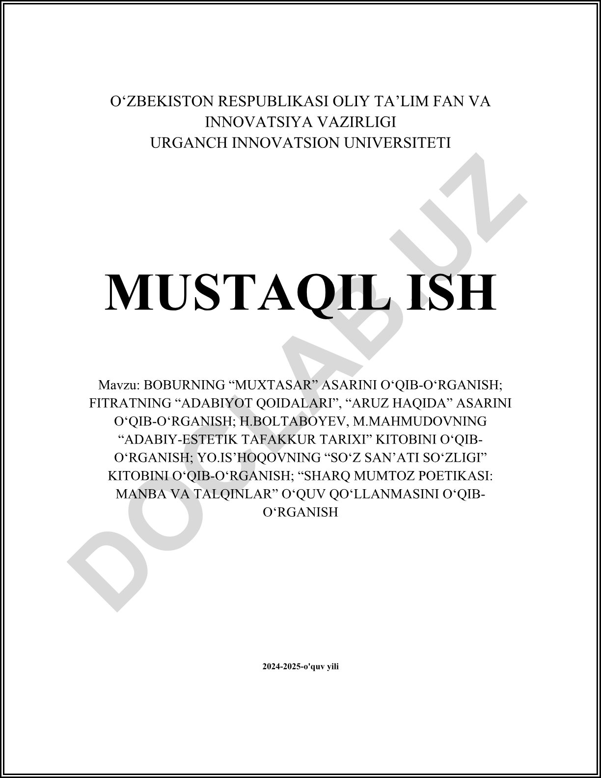 Boburning “Muxtasar” asari, Fitratning “Adabiyot qoidalari” va boshqa adabiy asarlarni o‘rganish