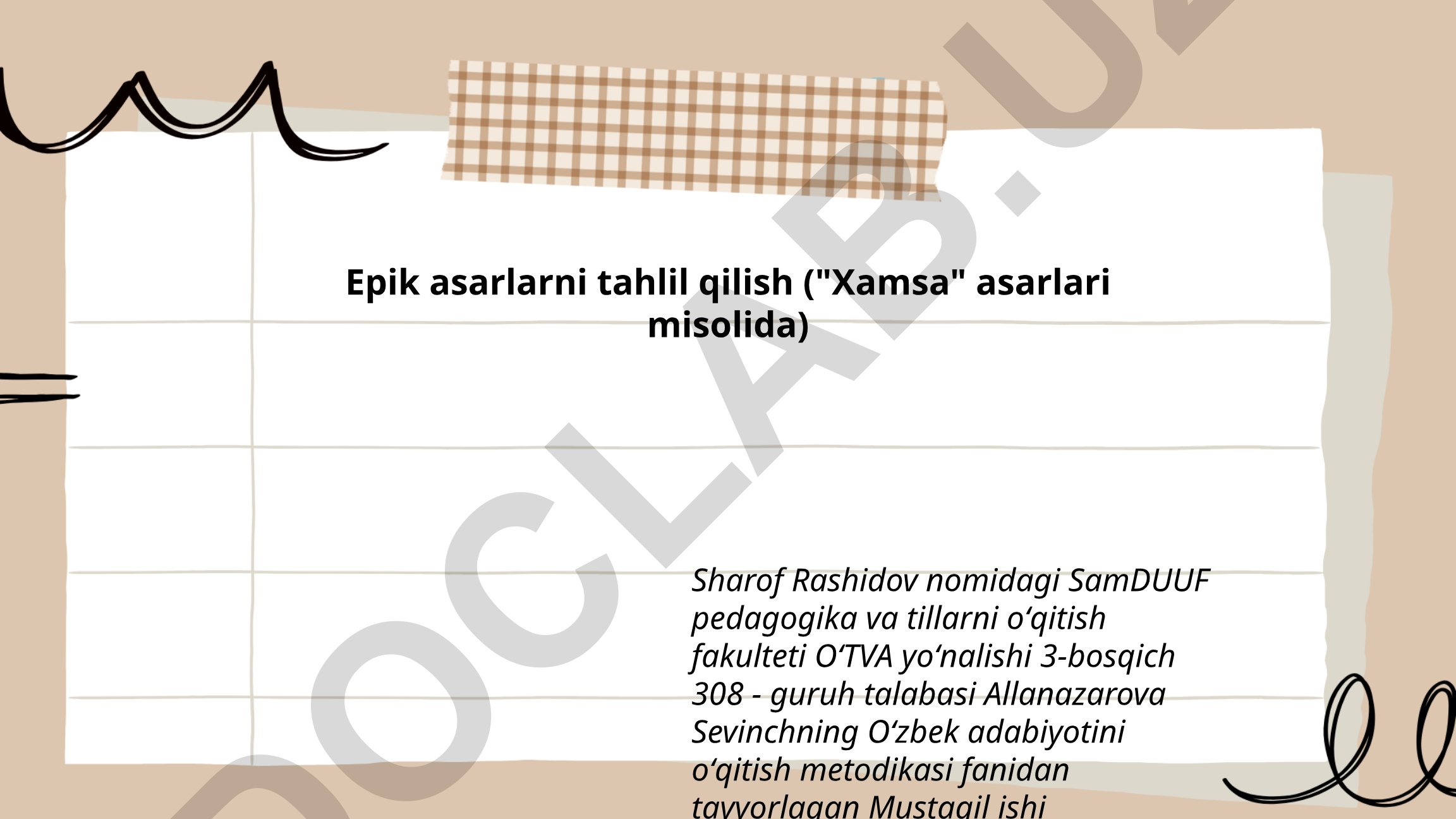 Epik asarlarni tahlil qilish (Xamsa asarlari misolida)