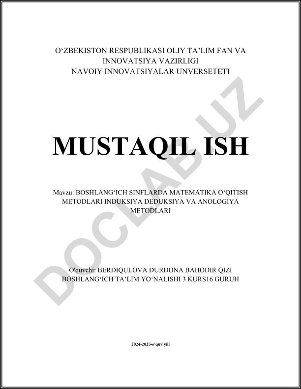 Boshlang'ich sinflarda matematika o'qitish metodlari: induksiya, deduksiya va analogiya