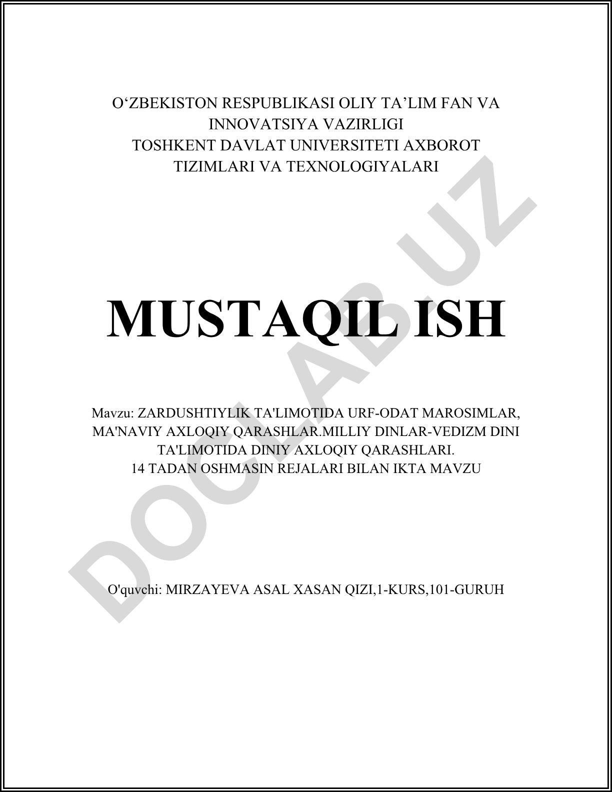 Zardushtiylik ta'limotida urf-odat marosimlar, ma'naviy axloqiy qarashlar