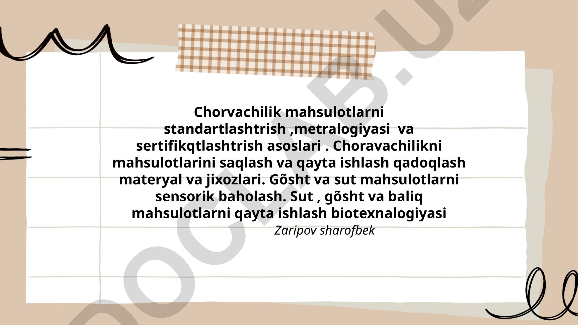 Chorvachilik mahsulotlarini standartlashtirish, metrologiya va sertifikatlash asoslari