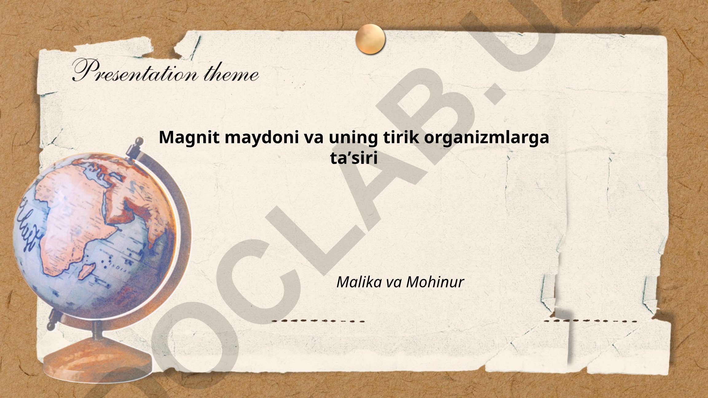 Magnit maydoni va uning tirik organizmlarga ta'siri