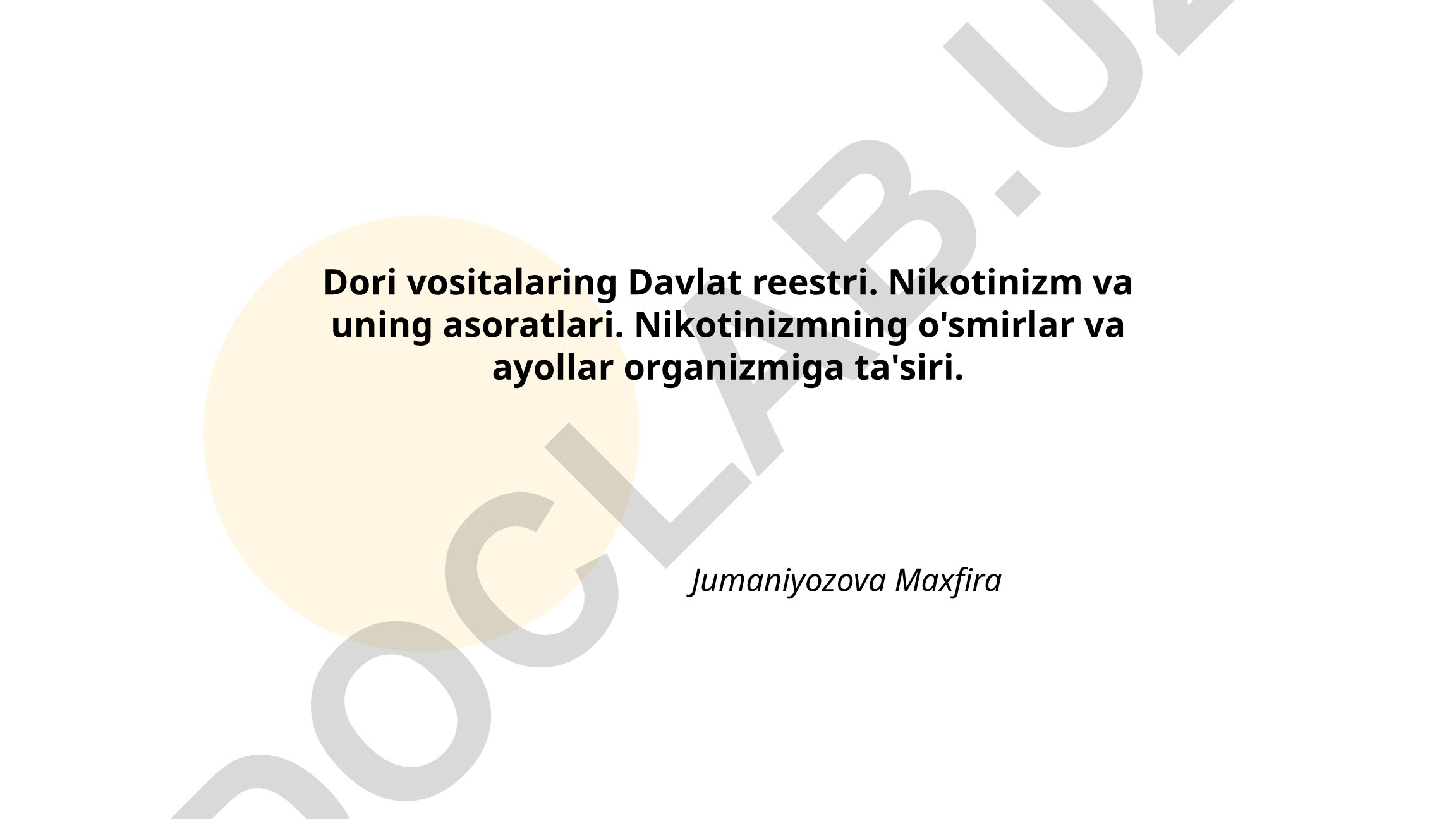 Dori vositalari Davlat reestri va nikotinizm muammolari