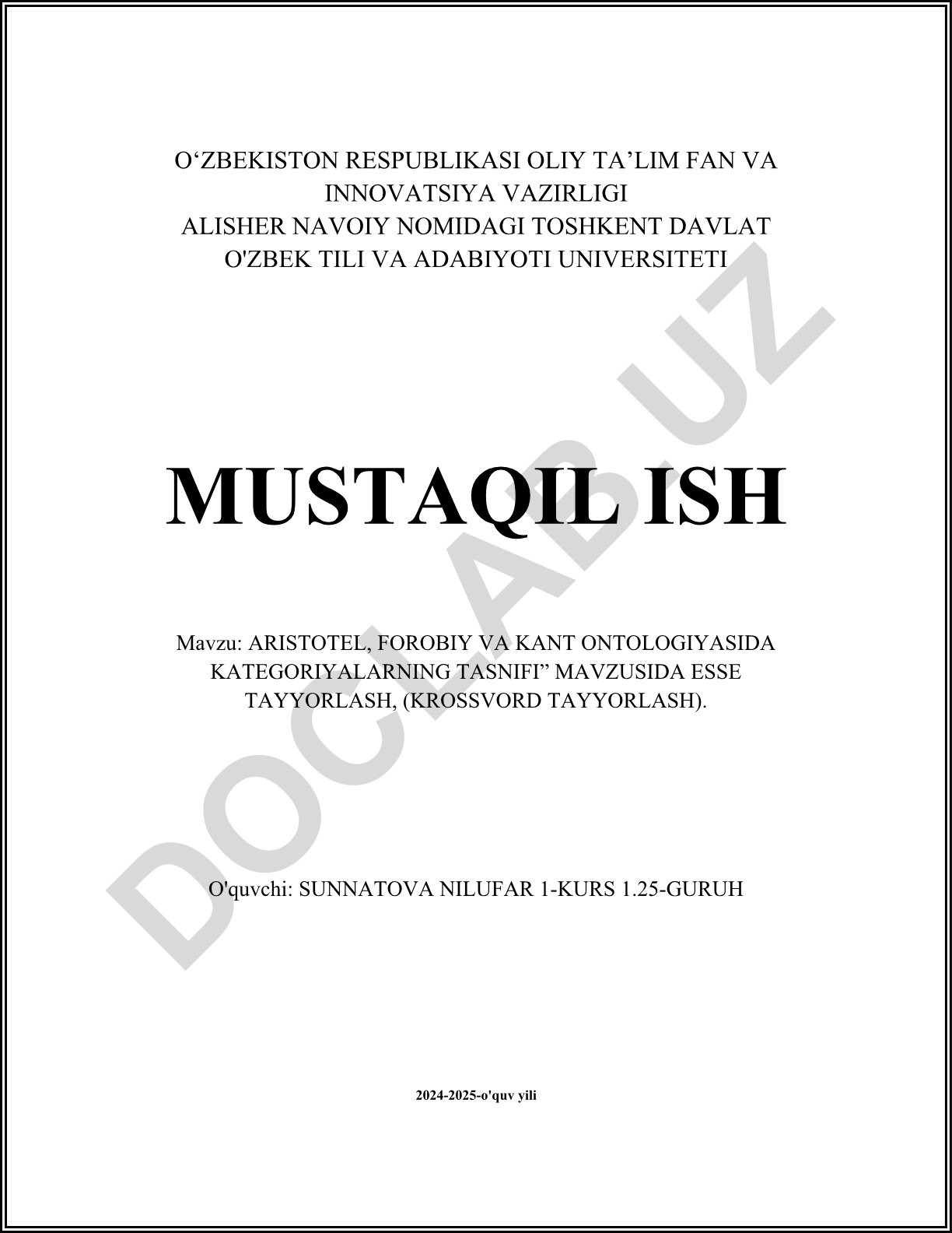 Aristotel, Forobiy va Kant ontologiyasida kategoriyalarning tasnifi